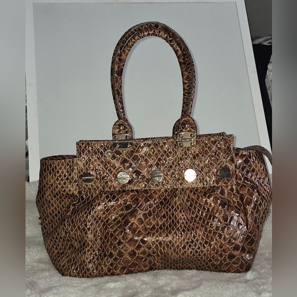 Jessica Simpson Brown Snake-Print Tote with Gold Accents